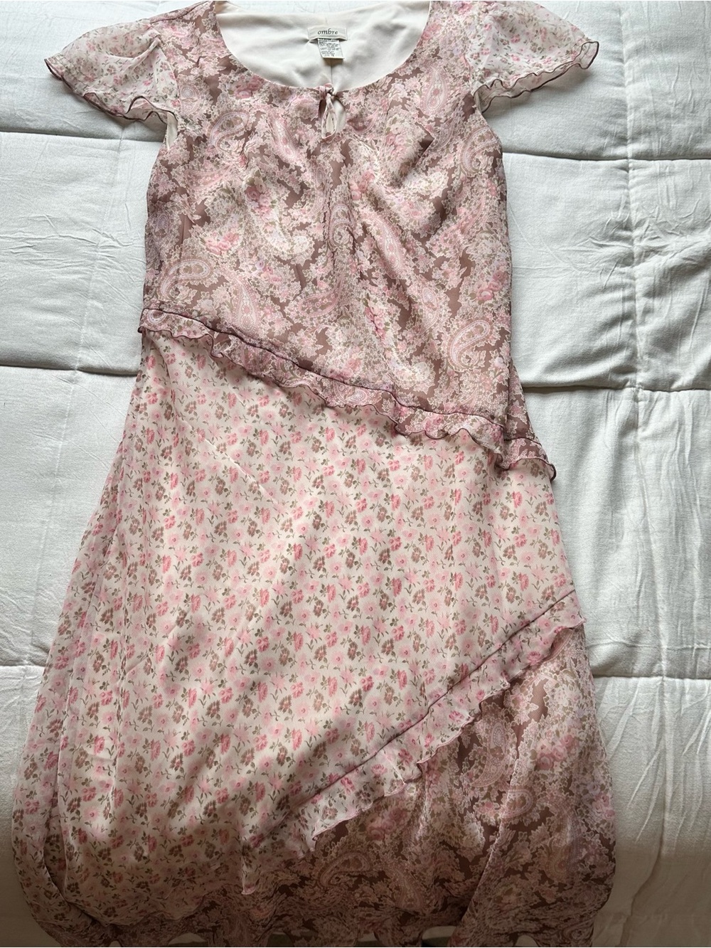 Delicate Pink Floral Layered Midi Dress